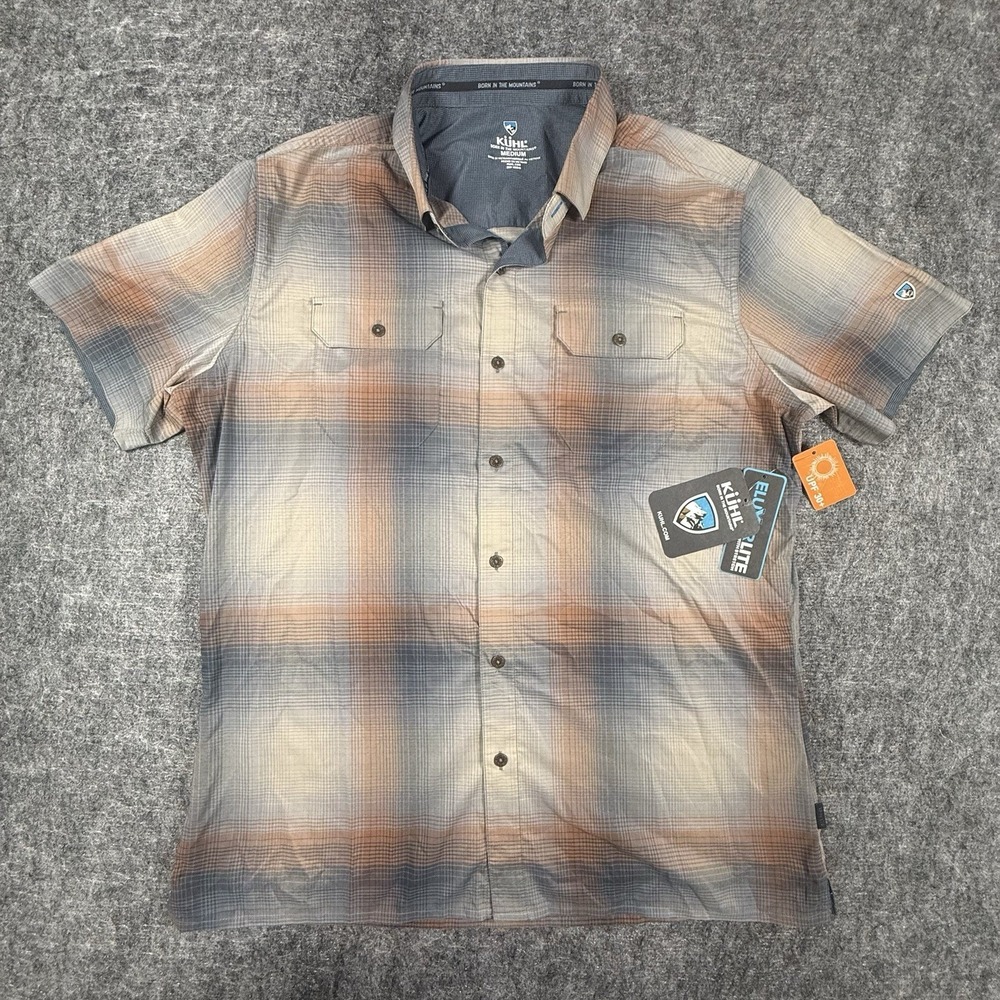 NWT KÜHL Response SS Shirt Men's Medium Canyon Lake Plaid UPF 30 Stretch